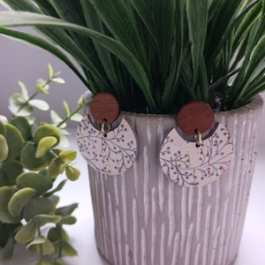 Geometric Earrings, Boho Style Earrings, Wood Earrings, Leather Earrings, Leather and Wood Dangles, Stud Earrings, Cork Geometric Earrings,