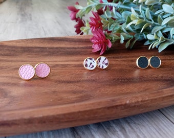 Leather Stud Earrings, Leather Earrings, Leopard Earrings, Pink Earrings, Black Earrings, Gold Earrings, Pink Leopard Earrings