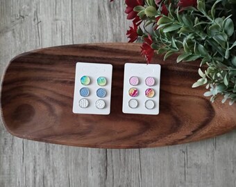 Tie Dye Earrings, Tie Dye Leather Stud Set, Minimalist Earrings, Leather Stud Earrings, Leather Studs, Stud Set, Earring Set, Tie Dye