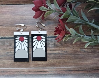 Anime Earrings, Cosplay Earrings, Demon Slayer inspired earrings, Japanese Hanafuda earrings, Clip On Earrings. Faux Leather Earrings