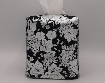 Tissue Box Cover,Black and Silver Tissue Cover, Hibiscus Flower Tissue Cover, Bling Tissue Cover, Kitchen Decor, Tissue Dispenser, Home Gift