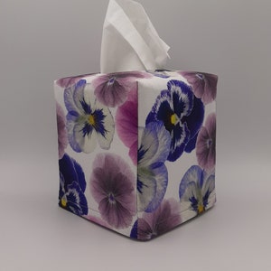 Tissue Box Cover, Purple Pansy Tissue Box Cover, Pansy Lover, Kitchen Decor, Tissue Dispenser, Home Gift, Mothers Day Gift
