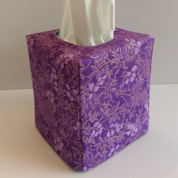 Tissue Box Cover, Purple Flowers Tissue Box Cover, Housewarming Gift, Kitchen Decor, Tissue dispenser