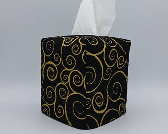 Gold Swirls Fabric Tissue Box Cover, Tissue Dispenser