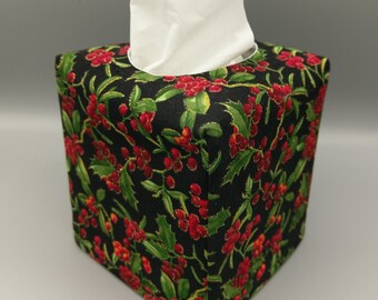 Tissue Box Cover, Holly Berries Tissue Box Cover, Inside Winter Decor, Kitchen Decor, Decorative Tissue Box for Christmas