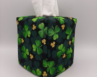 Tissue Box Cover, St. Patrick Day Shamrocks Tissue Cover, St. Patrick Day Shamrock Fabric Cover, Holiday Decor, Kitchen Decore