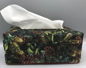 Rectangle Pine Cone Tissue Box Cover, Log Cabin Decor, Winter Decor,