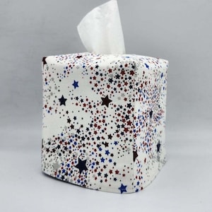 Tissue Box Cover, July 4th Indepence Day Tissue Cover, American Tissue Cover, Patriotic Tissue Cover, Red, White and Blue Stars