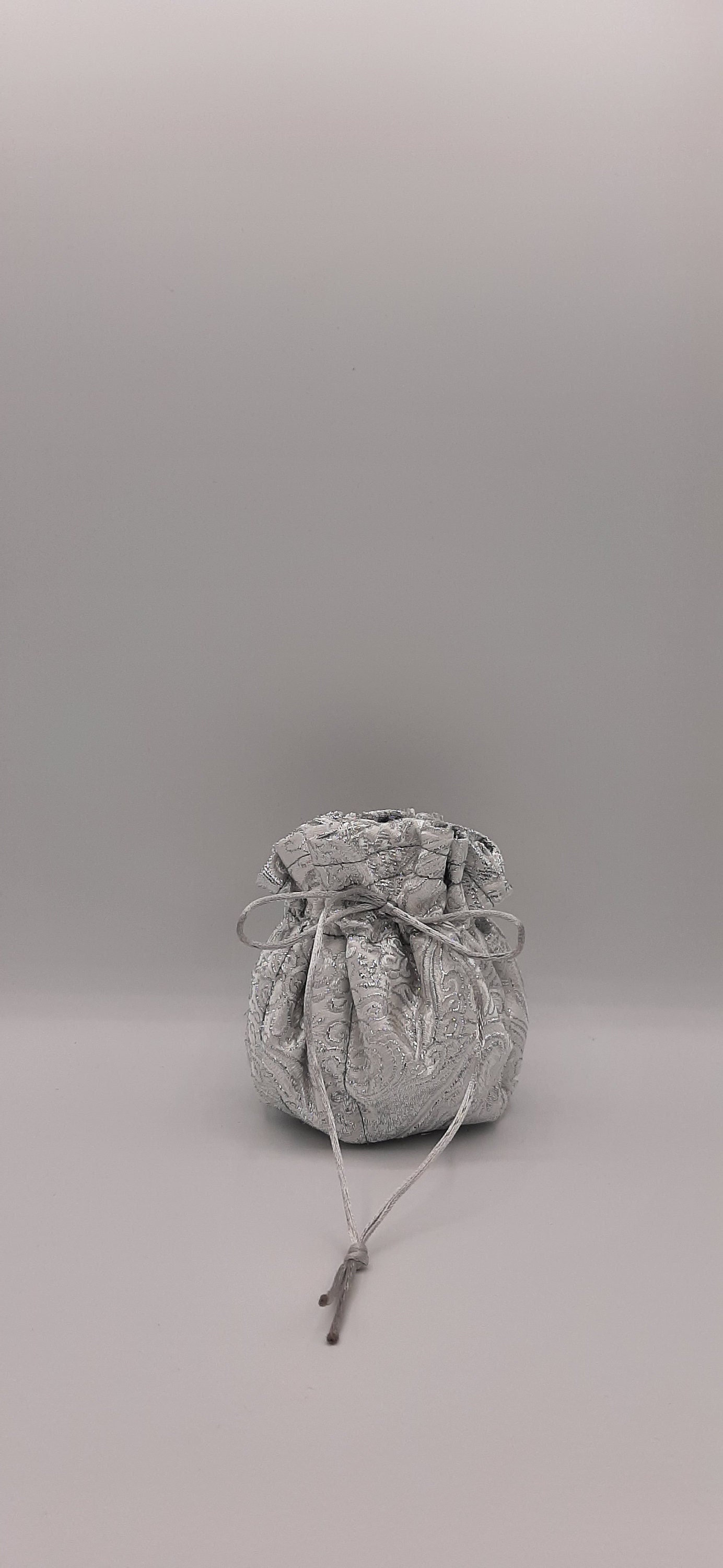 Silver Brocade with Silver Satin, Jewelry travel Pouch, Drawstring Organizer