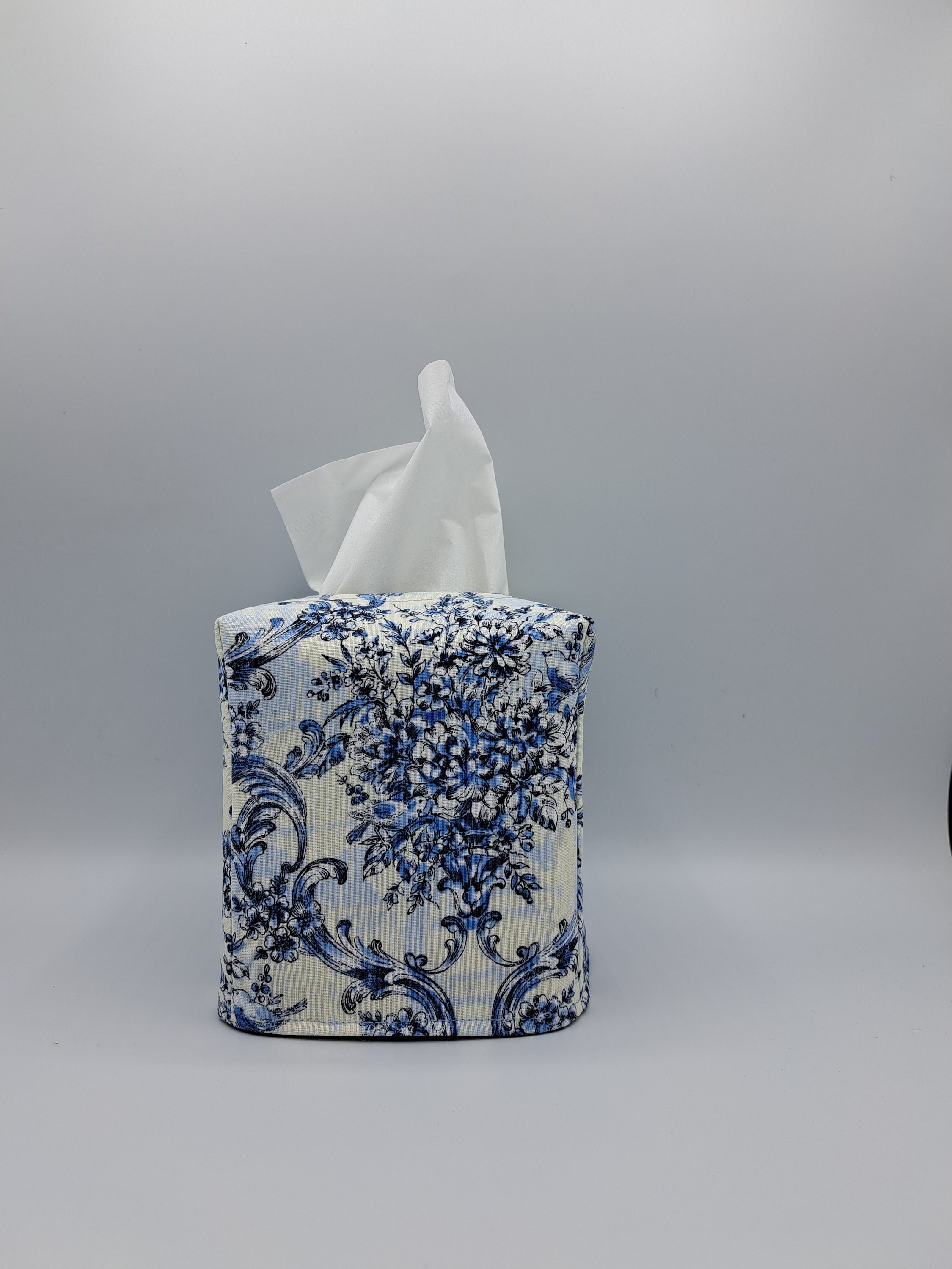 Tissue Box Cover, Hand Carved Ceramic Birds and Blossoms Square