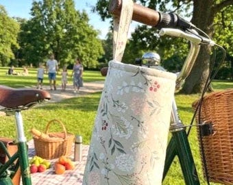 Floral  Gray Cotton, Travel, Lunch, and Book Bag, Washable Interior