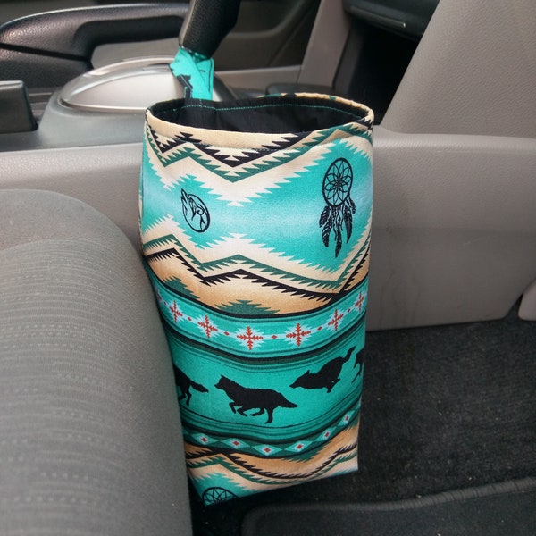 Car Trash Bag, Auto Trash Bag, Western Car Accessories,Turquoise Dream Catcher, Truck Accessories,  Indian Design Bag,Washable Bag