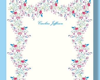 Notepad Memo Pad: Manon Floral Border - Personalized Notepad – Feminine Custom List Pad, Floral Stationery Gift for Her