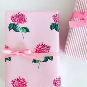 Wrapping Paper: Pink Hydrangea Deux Fois {Gift Wrap, Birthday, Holiday, Christmas}