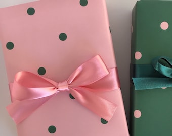 Wrapping Paper: Blush and Forest Polka Dot {Gift Wrap, Birthday, Holiday, Christmas}