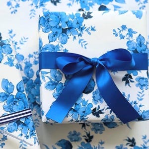 Wrapping Paper: Peonies in Paris Blue {Gift Wrap, Birthday, Holiday, Christmas}