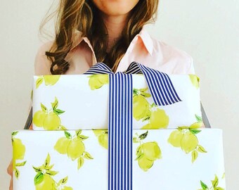 Lemon Themed Wrapping Paper with Personalized Text Farmers Market Lemonade Stand Party Decor Fruit Stand Birthday Custom Gift Wrap