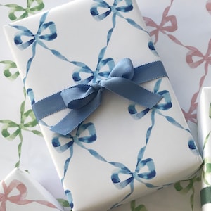 Wrapping Paper: Blue Parisian Bows {Gift Wrap, Birthday, Holiday, Christmas}