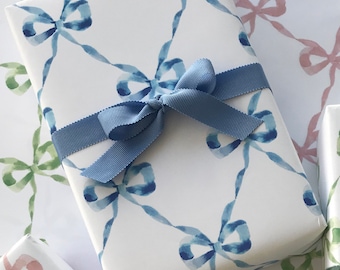 Wrapping Paper: Blue Parisian Bows {Gift Wrap, Birthday, Holiday, Christmas}