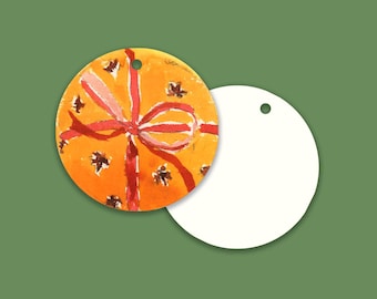Orange Gift Tags, Clove Orange Christmas Tags, Round Holiday Favor Tags, Set of 24