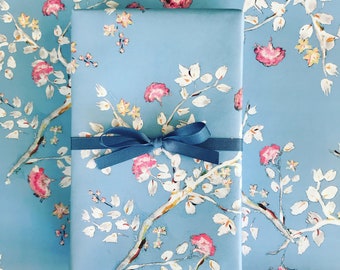 Wrapping Paper: Steel Blue Chinoiserie {Gift Wrap, Birthday, Holiday, Christmas}
