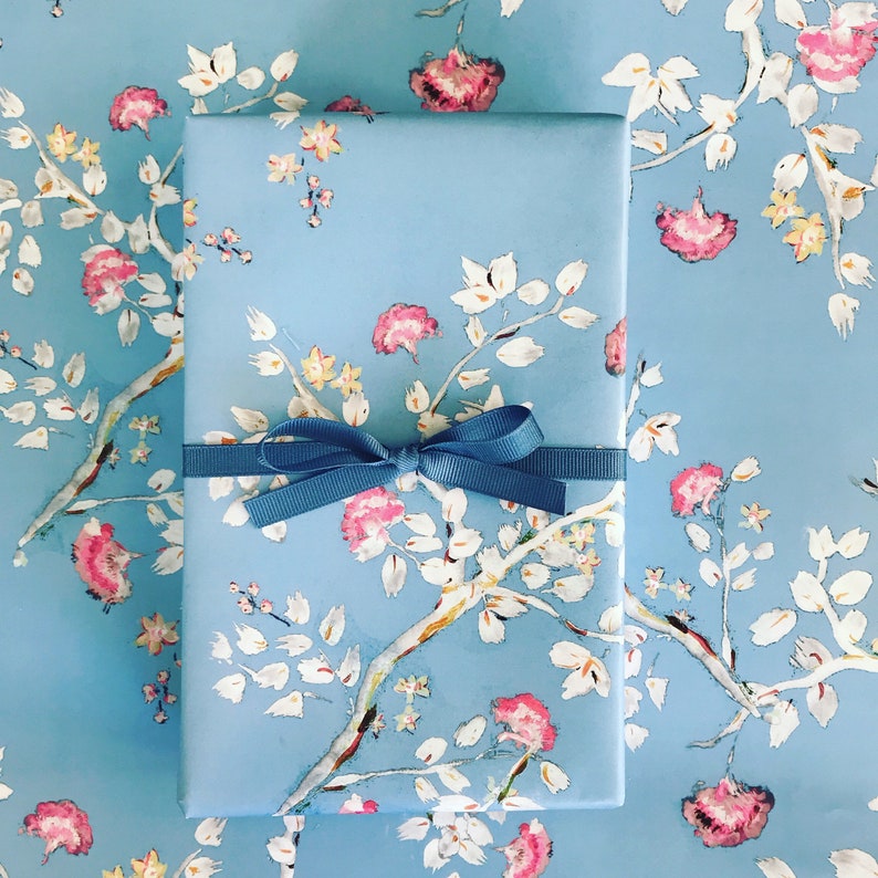 Wrapping Paper: Steel Blue Chinoiserie Gift Wrap, Birthday, Holiday, Christmas image 1