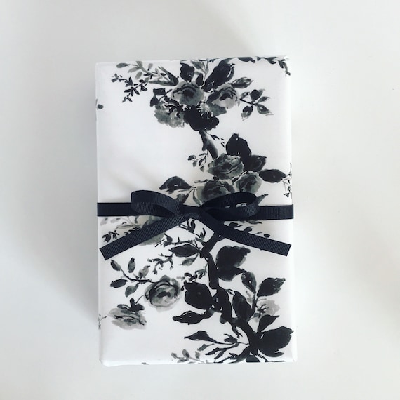 5 Rolls Black Flower Wrapping Paper
