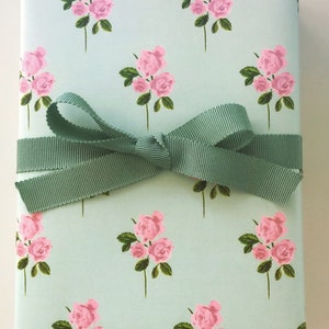 Wrapping Paper: Sage and Pink Isabelle Rose {Gift Wrap, Birthday, Holiday, Christmas}