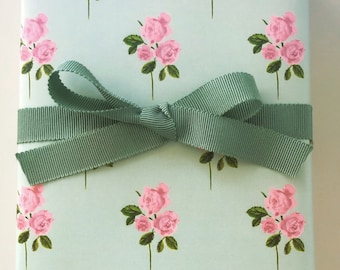 Wrapping Paper: Sage and Pink Isabelle Rose {Gift Wrap, Birthday, Holiday, Christmas}