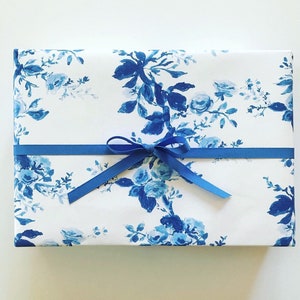 Wrapping Paper: Blue Floral Vine {Gift Wrap, Birthday, Holiday, Christmas}