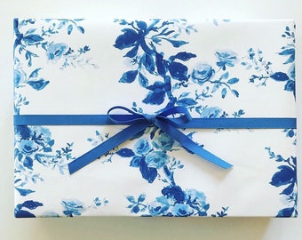 Wrapping Paper: Blue Floral Vine {Gift Wrap, Birthday, Holiday, Christmas}