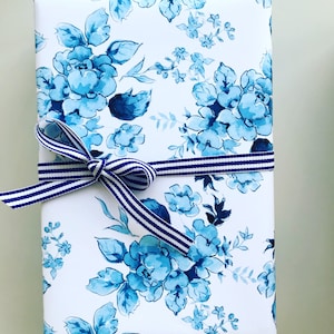 Wrapping Paper: Peonies in Paris Blue {Gift Wrap, Birthday, Holiday, Christmas}