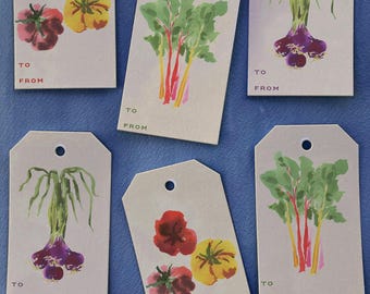 Vegetable Assorted Gift Tags: Set of 24 Assorted Gift Tags with White Twine