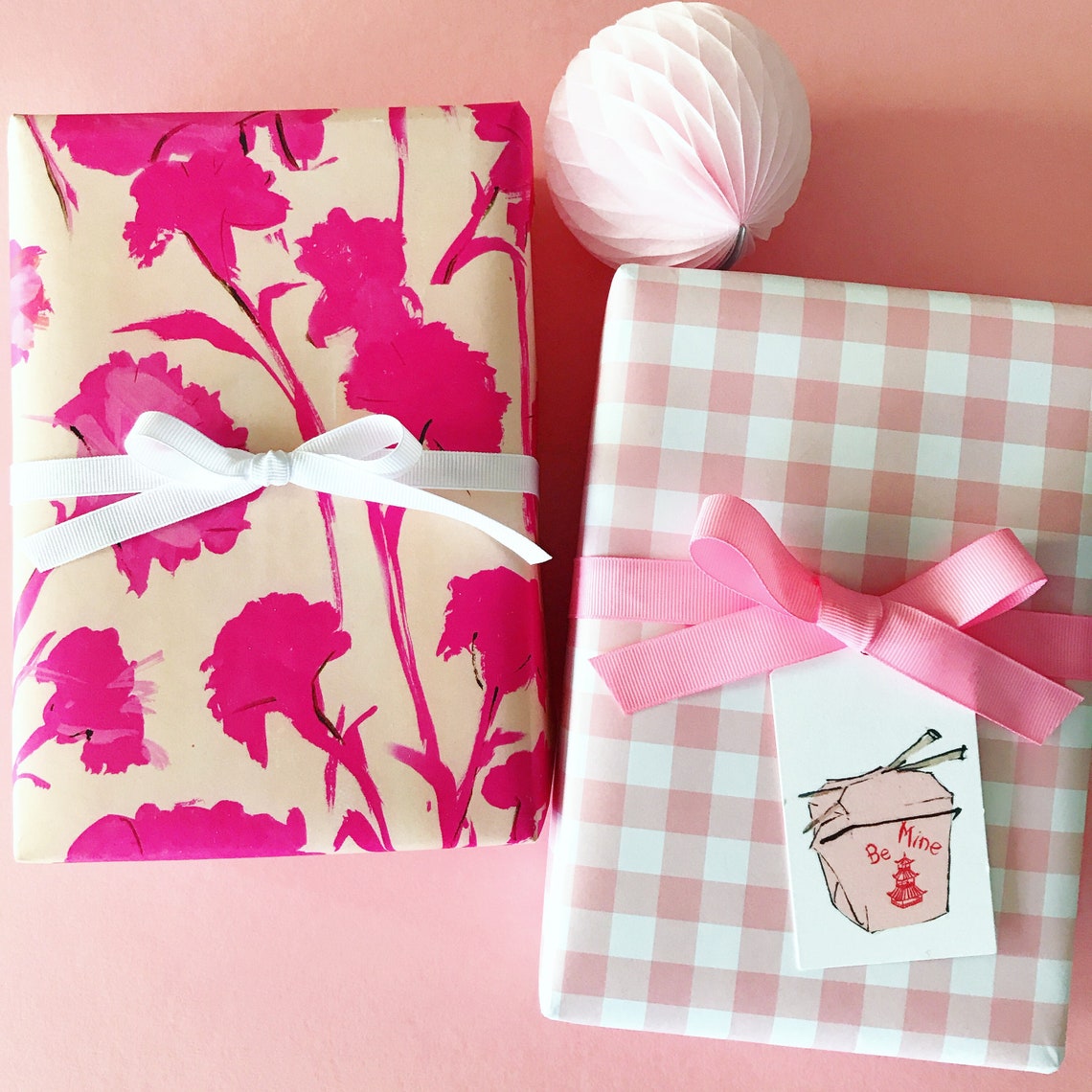 Wrapping Paper Hot Pink Carnations gift Wrap Birthday Etsy