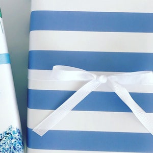 Wrapping Paper: Blue Cafe Stripe {Gift Wrap, Birthday, Holiday, Christmas}