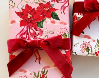 Wrapping Paper: Poinsettia on Pink {Gift Wrap, Birthday, Holiday, Christmas}
