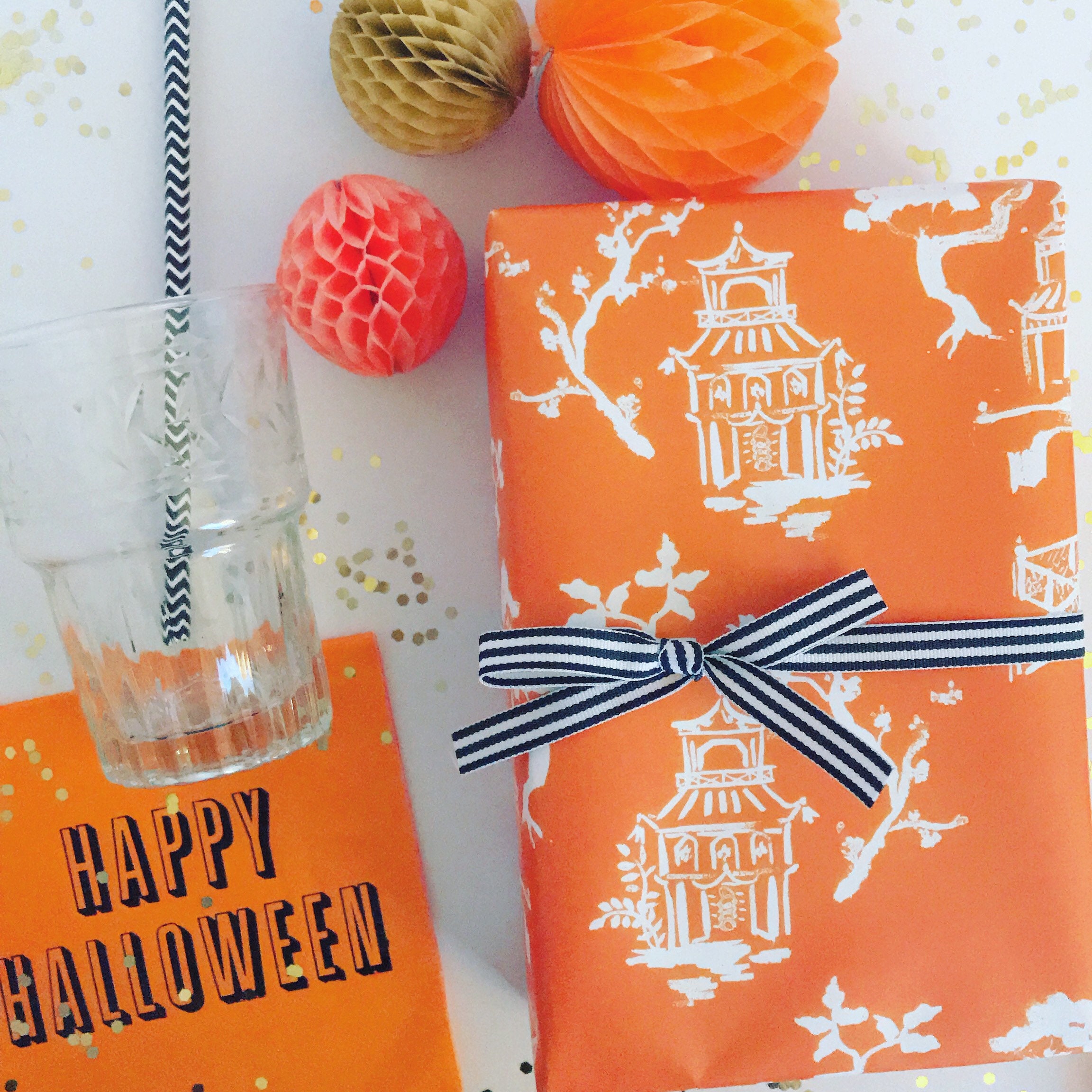 Wrapping Paper: Orange Pagoda {Gift Wrap, Birthday, Holiday, Christmas}