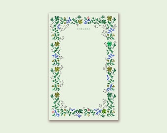 Keely Vine Green Personalized Notepad – Feminine Custom List Pad, Floral Stationery Gift for Her
