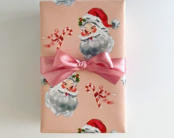 Wrapping Paper: Santa Claus Pink {Gift Wrap, Birthday, Holiday, Christmas}