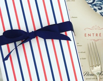 Wrapping Paper: Navy and Red French Stripe {Gift Wrap, Birthday, Holiday, Christmas}