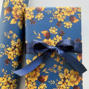 Wrapping Paper: Navy and Gold Peony {Gift Wrap, Birthday, Holiday, Christmas}