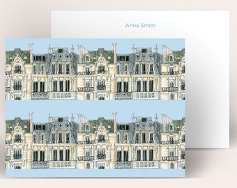 Personalized Stationery: Blue Paris Apartment {Stationary Notecards, Monogram, Custom, Artistic, Girly, Beautiful, Paris, Blue, Pretty, Fun}