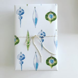 Wrapping Paper: Blue and Olive Holiday Ornaments  {Christmas, Holiday, Gift Wrap}