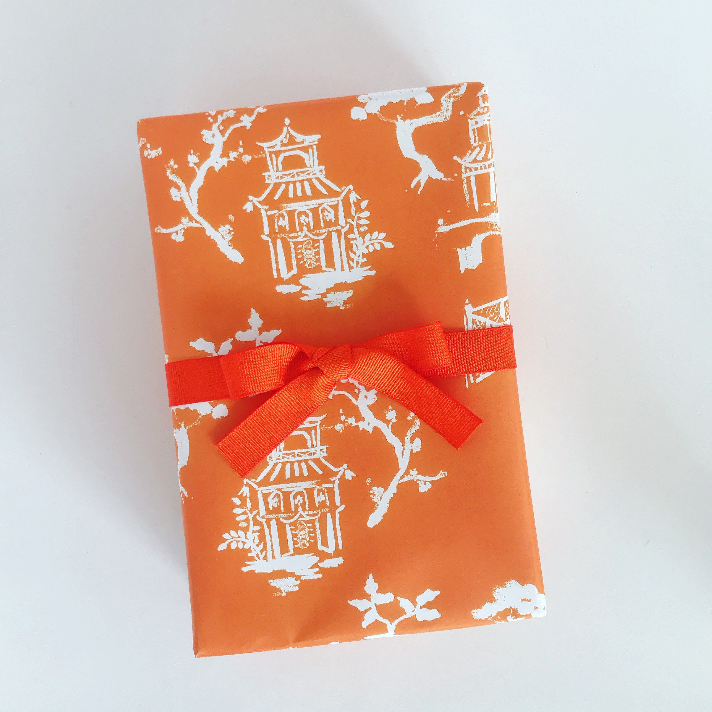 Wrapping Paper: Orange Pagoda gift Wrap, Birthday, Holiday, Christmas 