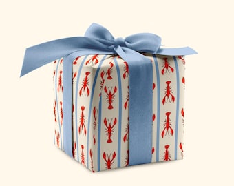 Harbor Stripe Lobster Cream Wrapping Paper {Gift Wrap, Birthday, Holiday, Christmas}