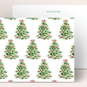 Personalized Stationery: Oh Christmas Tree {Stationary Notecards, Monogram, Custom, Artistic, Girly, Christmas Trees, Green, Red, Chic}