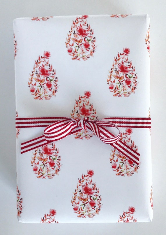 Wrapping Paper: Red Juliet Floral gift Wrap, Birthday, Holiday, Christmas 