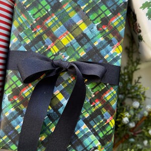 Wrapping Paper: Patchwork Plaid Green Navy {Gift Wrap, Birthday, Holiday, Christmas}