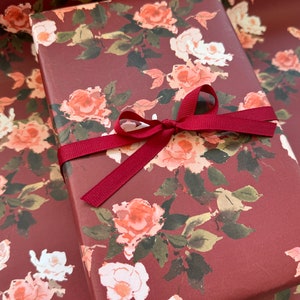 Wrapping Paper: Burgundy Roses {Gift Wrap, Birthday, Holiday, Christmas}