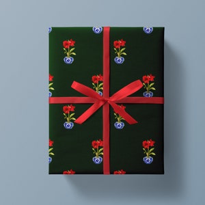 Wrapping Paper: Amaryllis Ginger Jar Hunter {Gift Wrap, Birthday, Holiday, Christmas}